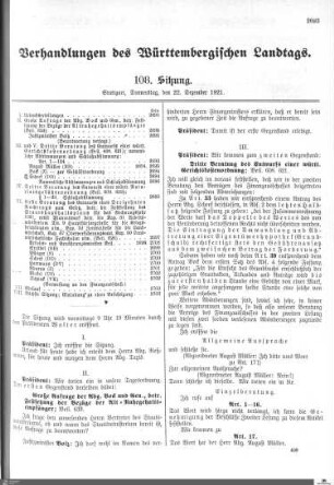 108. Sitzung, Stuttgart, 22.12.1921