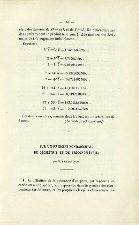 Sur un principe fondamental de géométrie et de trigonométrie.