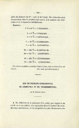 Sur un principe fondamental de géométrie et de trigonométrie.