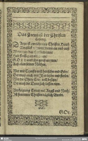 Das Creutz ist der Christen Losung