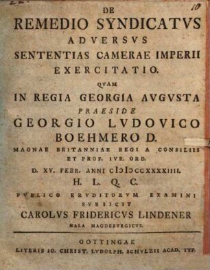 De remedio syndicatus adversus sententias camerae imperii exercitatio