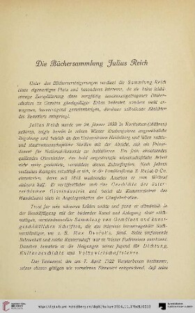 Die Büchersammlung Julius Reich