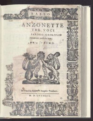 Alessandro Orologio: Canzonette a tre voci libro primo. Basso