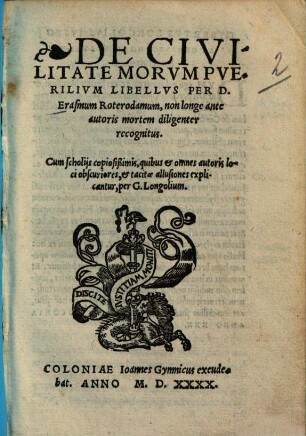 De Civilitate Morvm Pverilivm Libellvs