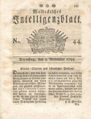 No. 44, Dienstag, den 3. November 1795