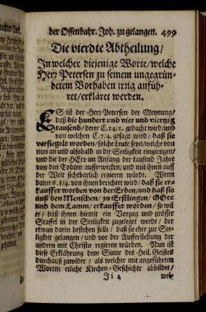 Die vierdte Abtheilung/ In welcher diejenige Worte/ welche Herr Petersen zu seinem ungegründetem Vorhaben irrig anführet/ erkläret werden.