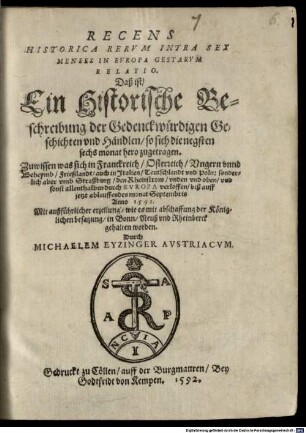 Recens historica rerum intra sex menses in Europa gestarum relatio