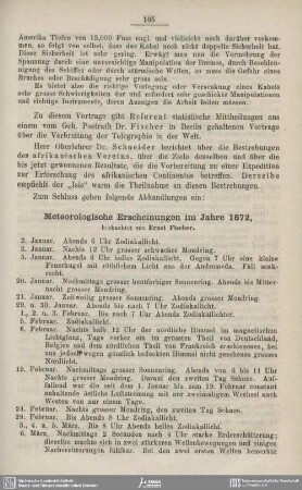 Meteorolgische Erscheinungen im Jahre 1872