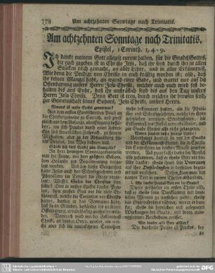 Am achtzehnten Sonntage nach Trinitatis. Epistel, 1 Corinth. 1, 4-9