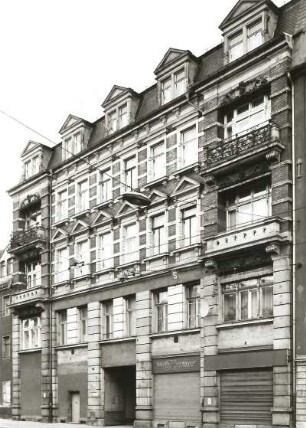 Dresden-Neustadt, Bautzner Straße 75. Wohn- und Geschäftshaus (Dresdner Molkerei Gebrüder Pfund; um 1900). Straßenansicht