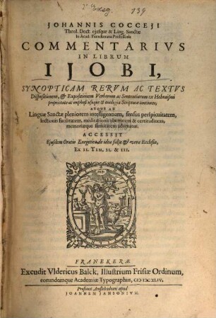 Commentarius in Librum I. Jobi