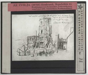 Rembrandt, Das alte Amsterdamer Rathaus nach dem Feuer 1652 (Zeichnung) (Amsterdam Rembrandthaus 245)