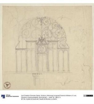 Berlin. Schloss, Wohnung Kronprinz Friedrich Wilhelms IV. von Preußen, Erasmuskapelle. Einrichtung zum Arbeitszimmer des Kronprinzen. Skizze zur Ausfüllung des Bogens zum Chor