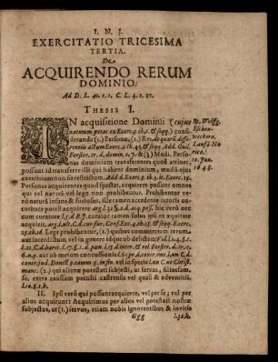 Exercitatio Tricesima Tertia. De Acquirendo Rerum Dominio. Thesis I. - XXV.