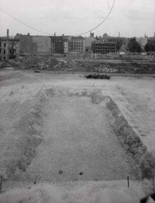 180° Panorama, Bild 3 von 7. Blick auf das Baugelände Neubauviertel Springprojekt. Berlin-Kreuzberg, Neuenburger Straße