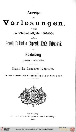 Wintersemester 1903/1904