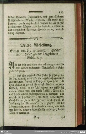 Dritte Abtheilung. Einige aus der epidemischen Beschaffenheit dieser Fieber hergeleitete Schlußsätze
