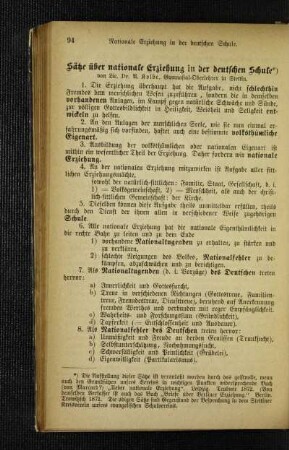 Sätze über nationale Erziehung in der deutschen Schule