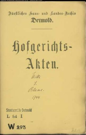 Witte, Jürgen Henrich in Blomberg gegen Richter Blumes Witwe - Schuldforderung