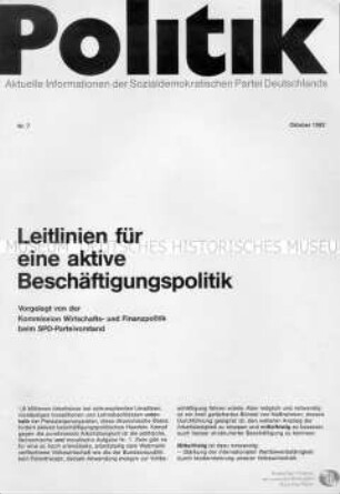 "Politik" - Mitteilungsblatt der SPD, zur Beschäftigungspolitik