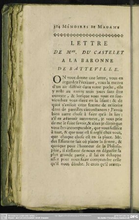 Lettre De Mme. Du Castelet A La Baronne De Batteville