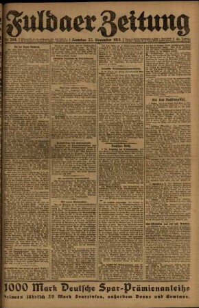 Erste Ausgabe vom Samstag, den 22. November 1919.