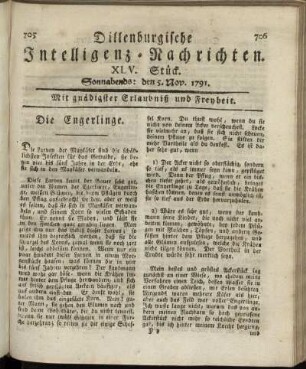 XLV. Stück. Sonnabends: den 5. Nov. 1791.