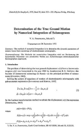 Determination of the true ground motion by numerical integration of seismograms