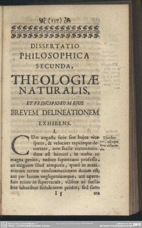 Dissertatio Philosophica Secunda, Theologiae Naturalis, et Principiorum Ejus Brevem Delineationem Exhibens