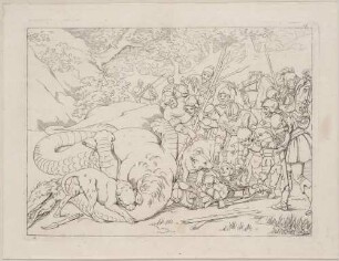Zu Schillers "Der Kampf mit dem Drachen", Blatt 13: Der Ritter liegt unter dem Drachen