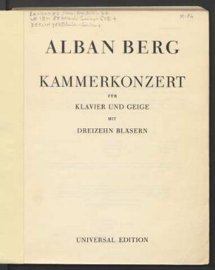 Kammerkonzert : für Klavier und Geige mit dreizehn Bläsern