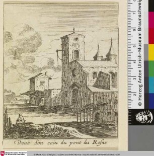 Veuë d'un coin du pont du Rosne