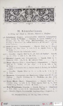III. Künstlerinnen (Nr. 436 - 580)