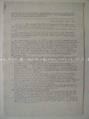 Mitteilungsblatt der Initiative Frieden und Menschenrechte über Vorkommnisse in der Strafvollzugseinrichtung Markkleeberg im Oktober 1989
