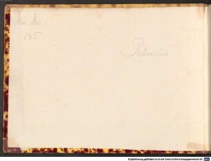 L' Amazzone corsara, V (9), strings, bc - BSB Mus.ms. 145 : [caption title:] La Mazzone Corsara // Musica Del sig: r e Carlo Pallavicino // Fatta in Venezia L'anno 1688 // [spine title, golden letters:] C. Pallavicino. // L'Amazona // Corsara. // 1688