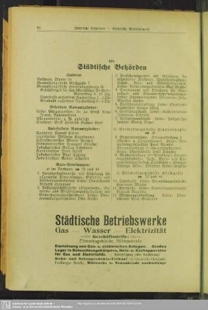 III. Behördenverzeichnis : III. Städtische Behörden
