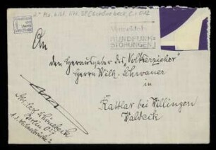 Brief von Carl Schönebeck an Wilhelm Schwaner
