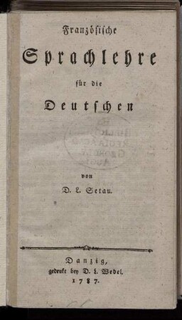 Französische Sprachlehre für die Deutschen