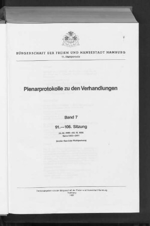 Wahlper. 11.1983/87, Bd. 7: Plenarprotokoll // Bürgerschaft der Freien und Hansestadt Hamburg