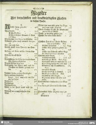 Register Der vornehmsten und denckwürdigsten Sachen in diesem Buche