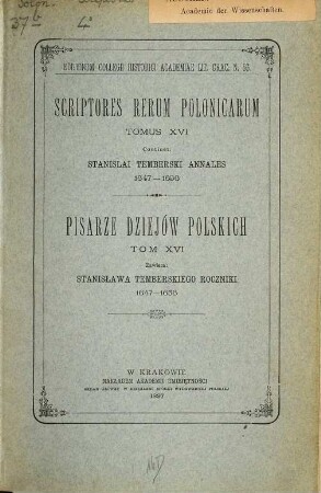 Stanislai Temberski annales 1647 - 1656