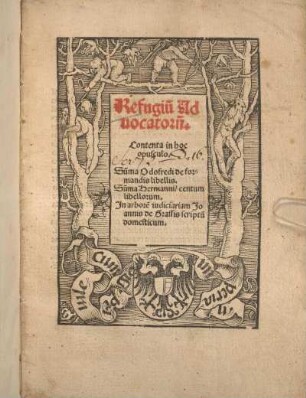 Refugiu[m] Ad vocatoru[m]. Contenta in hoc opusculo. Su[m]ma Odofredi de formandis libellis. Su[m]ma Hermanni, centum libellorum. In arbore[m] judiciariam Joannis de Grassis scriptu[m] domesticum