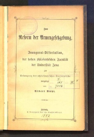 Zur Reform der Armengesetzgebung
