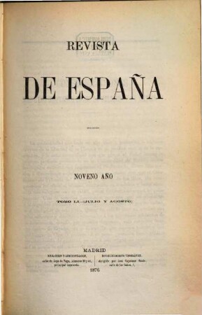 Revista de España. 51 = Año 9. 1876
