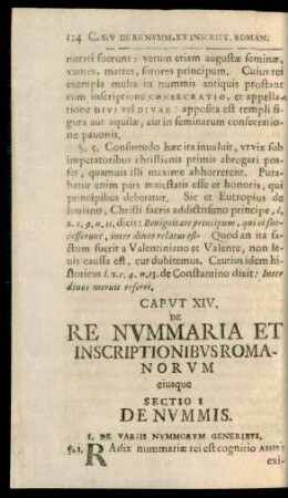 Caput XIV. De Re Nummaria et Inscriptionibus Romanorum