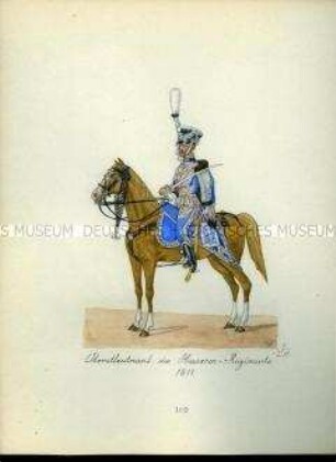 Uniformdarstellung, Oberstleutnant des Husaren-Regiments zu Pferd, 1811. Aus: Sammelmappe "Sachsens Militär", Königliche Arsenalsammlung.