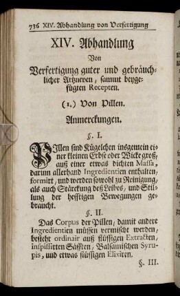 XIV. Abhandlung. Von Verfertigung guter und gebräuchlicher Artzneyen, sammt beygefügten Recepten.