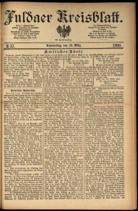 Erste Ausgabe vom Donnerstag, den 29. März 1900.