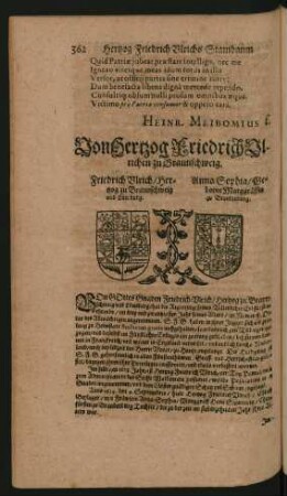 Wappen. Friedrich Ulrich/ Hertzog zu Braunschweig und Lüneburg. und Anna Sophia/ Geborne Marggräffin zu Brandenburg.