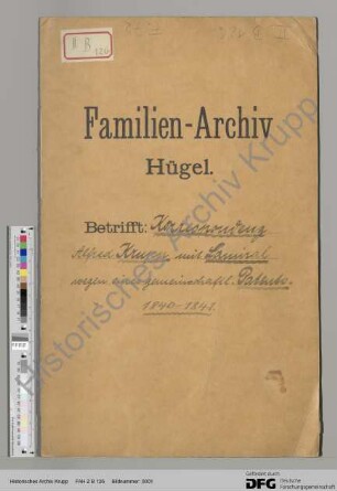 Schriftwechsel zwischen Alfred Krupp und Lamiral (Wien) wegen eines gemeinschaftlichen Patentes. [siehe auch Regest in WA 9 d 444]